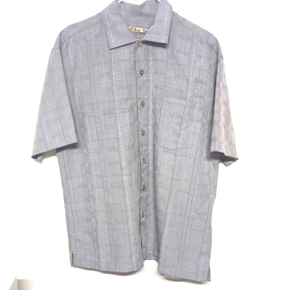 Men's Button Up Short Sleeve Shirt Hawiian BATIK BAY SZ M blue plaid